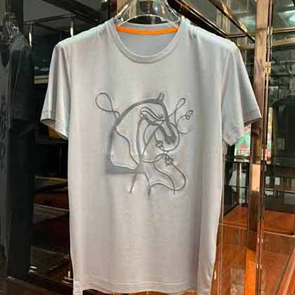 专柜尾单大品牌外贸男装Hemès夏季短袖t恤男修身上衣服半袖