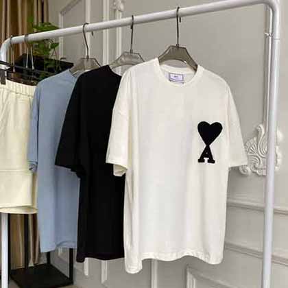 大品牌夏季AMI短袖t恤纯棉翻领中青年高等男装 国际品牌男装