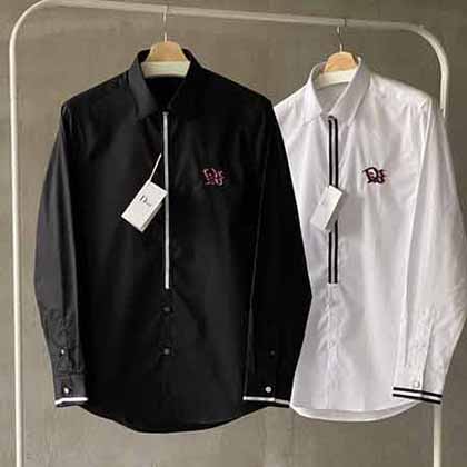 大品牌外贸男装 CD男士经典字母彩色线刺绣时尚长袖