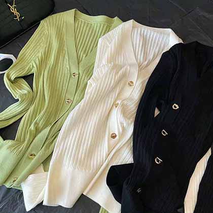 国际品牌女装加盟 bv早秋小V领针织开衫