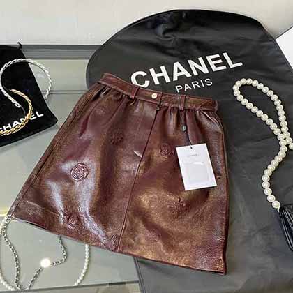 2021早秋新品Chanel进口羊皮炸街高腰半裙