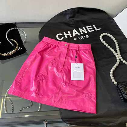 Chanel 2021早秋新品进口羊皮炸街高腰半裙