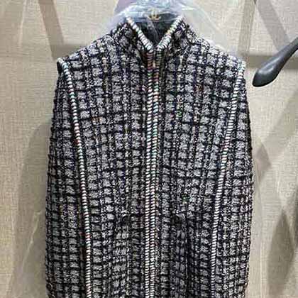 王一博同款 Chane城堡高定手工坊系列 黑色混线编织格纹立领夹克外套