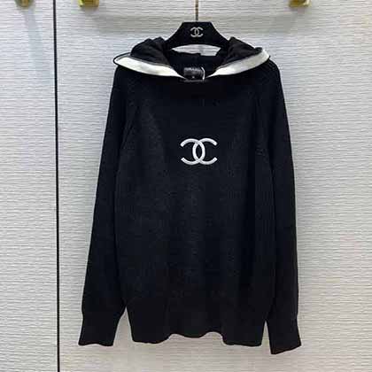 Chanl秋冬新款日本vintage中古系列 双c连帽领针织毛衣!