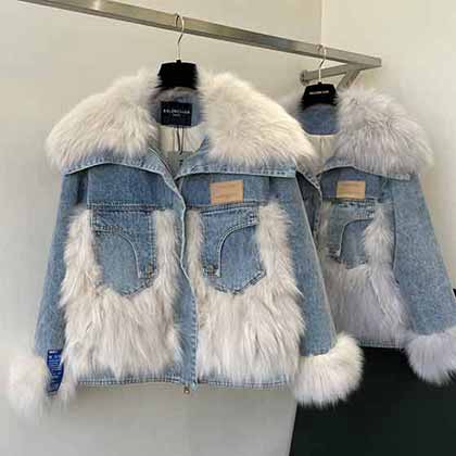 BALENCIAGA 牛仔皮草：新潮设计，磨砂真皮，高等狐腹毛
