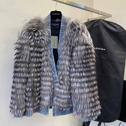BALENCIAGA高等奢华宽松版型超美渐变银狐狸毛