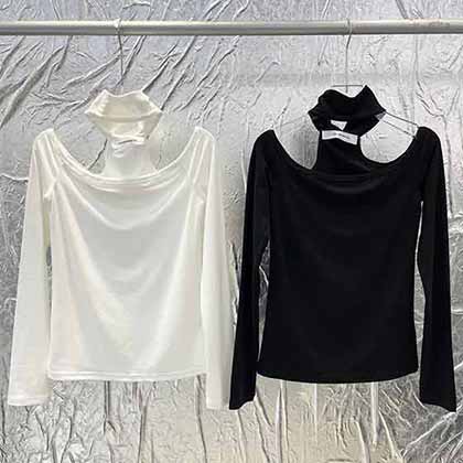 女神毕备单品新款高领露肩打底衫。