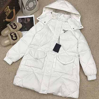 秋冬新品奢华羽绒服高等大品牌菱形中长款连帽羽绒服