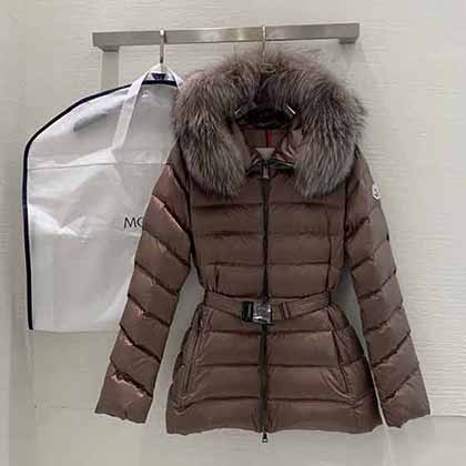 新法国代买！MONCLER 新款女毛毛领连帽收腰带羽绒服