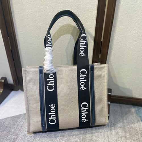 Chloe购物袋撞色皮革饰边帆布手提包 春夏名品