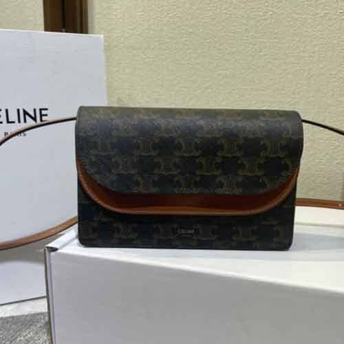 赛琳女包Triomphe凯旋门老花拼接WOC双层信封包