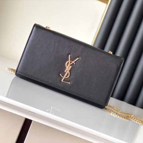 中国名品网圣罗兰黑色中号女包 YSL鱼子酱牛皮斜挎信封包