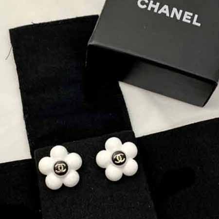 大牌高端耳钉 Chanel经典黑白花朵女士短发气质级圆脸生日礼物闺蜜