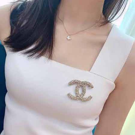 高等品质，CHNEL 小香 珍珠满钻双C胸针