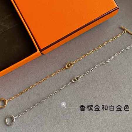 Hermes 猪鼻子Farandole全银耳环,小猪鼻素链手链。