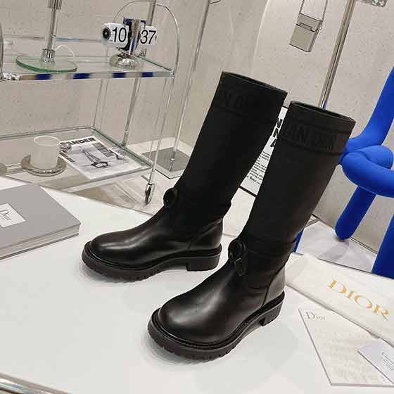 法国品牌迪奥女鞋 秋冬靴复古工装靴 一脚蹬 中筒女靴