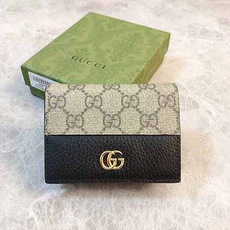 欧美大品牌真皮短款小钱包 两折牛皮印花卡包 gucci零钱夹