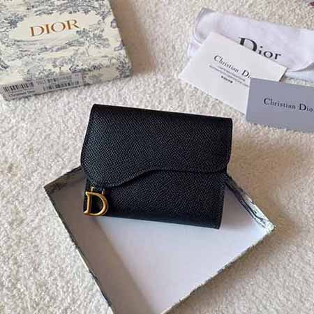 Dior马鞍克色标志性D装饰三折短钱包