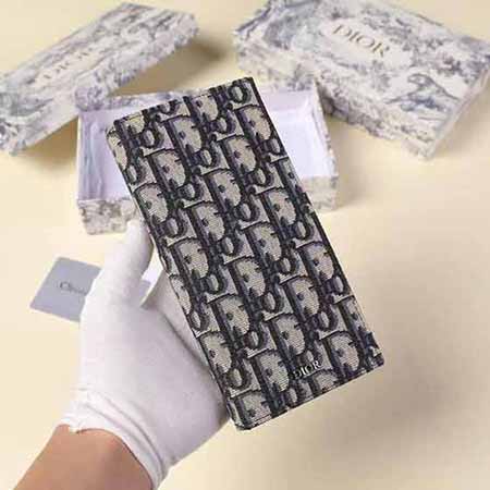迪奥新款钱包 采用米色和黑色Oblique 印花长款钱包