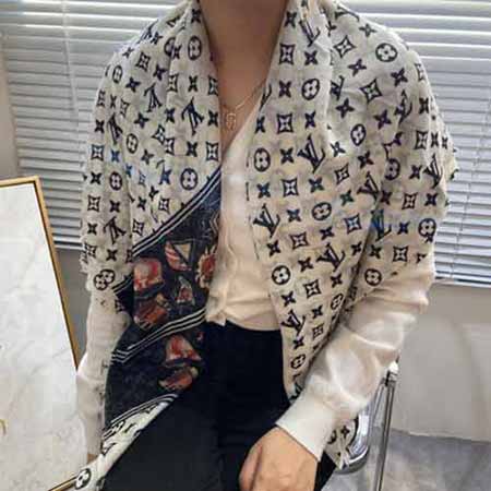 Lv女士围巾大品牌高等感老花字母保暖加厚围脖女冬季