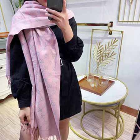 GUCCI/古奇经典百搭女士羊毛双G提花围巾