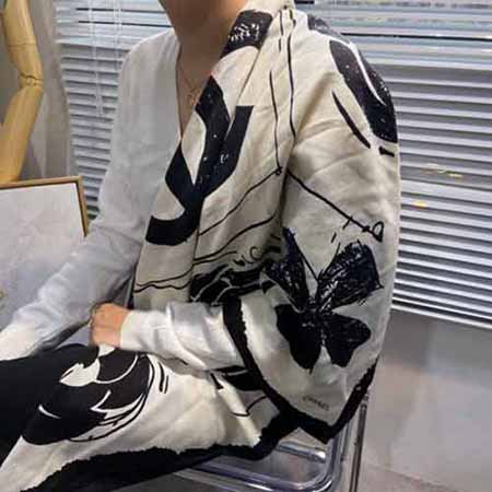 Chane丝巾大品牌春秋百搭妈妈洋气时尚防晒披肩 双C围巾