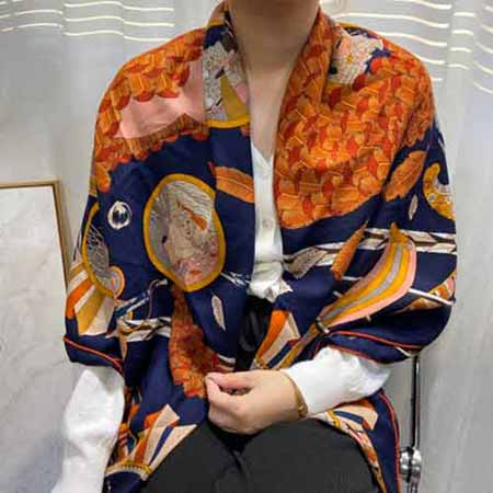 高等大品牌Hermes真丝丝巾女士夏季春秋海边防晒披肩薄款围巾高等感