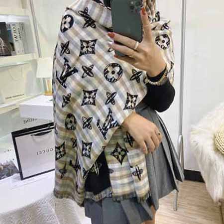 L家大品牌围巾女经典字母图案双面羊毛羊绒大披肩