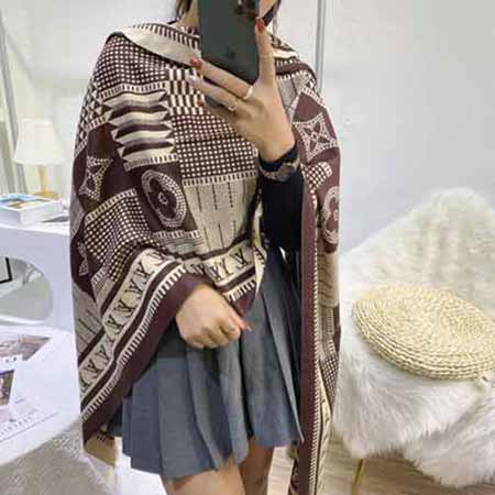 大品牌羊绒围巾女生秋冬季新款LV高等感羊毛披肩两用保暖围脖