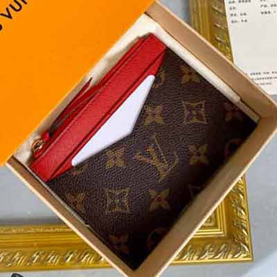 LV M62257 红色 PORTE-CARTE ZIPPE 卡片夹 Monogram 帆布手掌纹牛皮拉链卡包